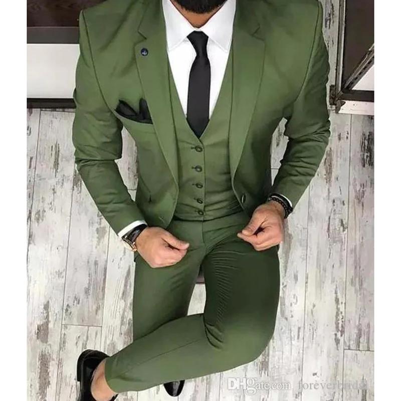 Smoking de mariage classique vert olive pour hommes