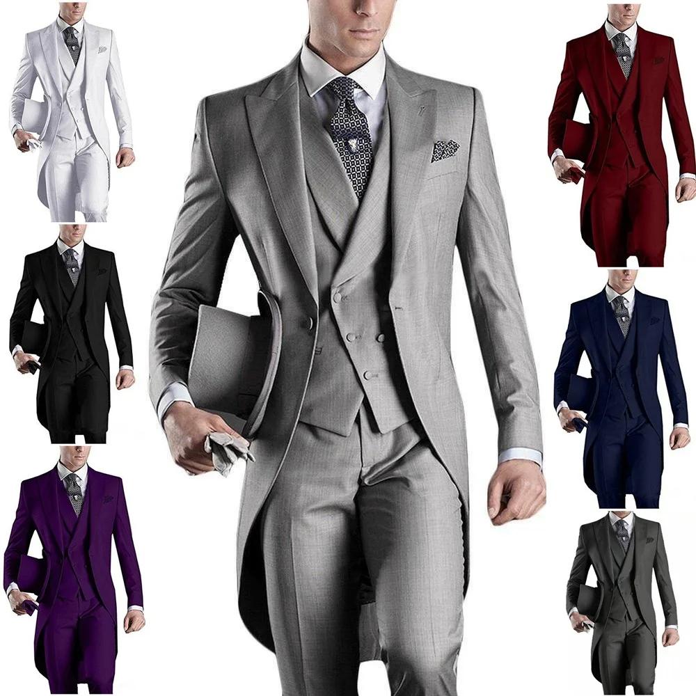 Manteau de queue sur mesure blanc/noir/gris/bordeaux pour hommes