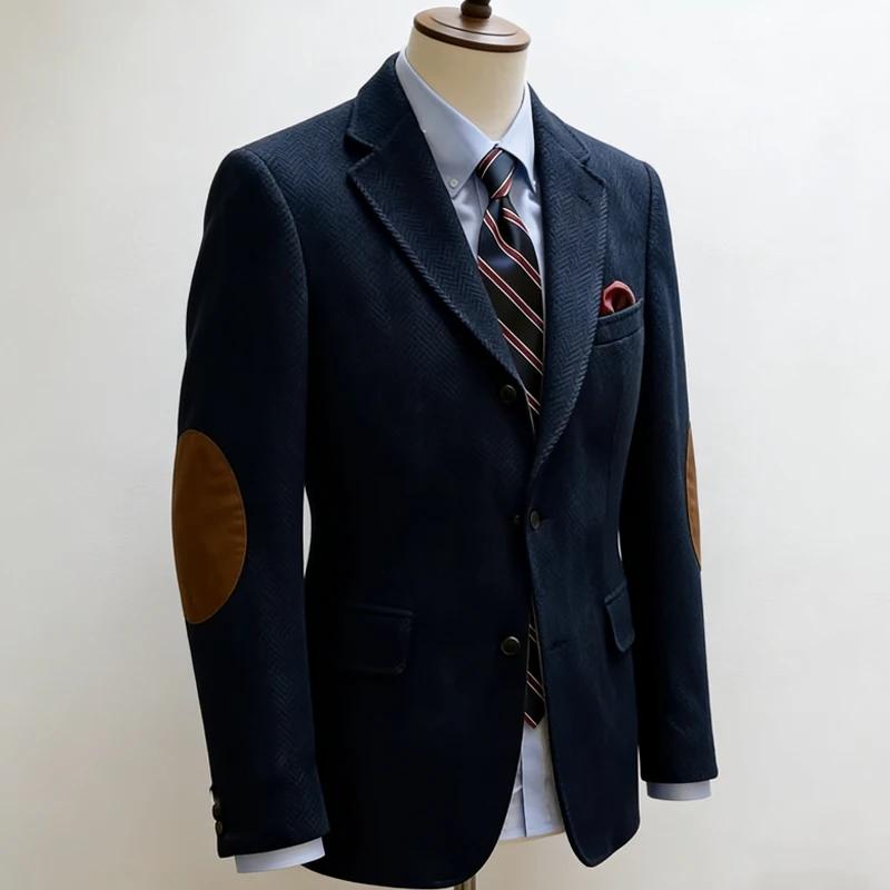 Blazer vintage en tweed à chevrons pour homme avec patchs aux coudes