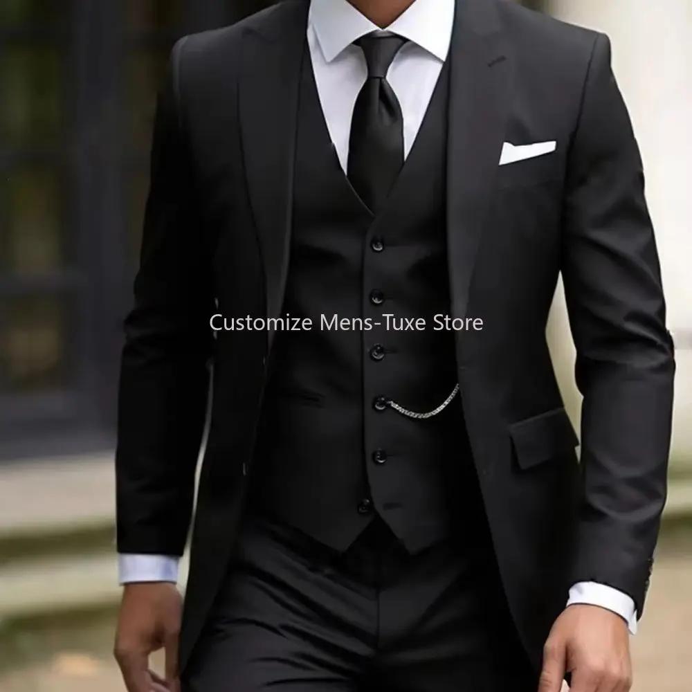 Nouveau costume Beige hommes d'affaires Tuxedos formel 3 pièces ensemble veste gilet pantalon simple boutonnage marié Groomsman bal de mariage
