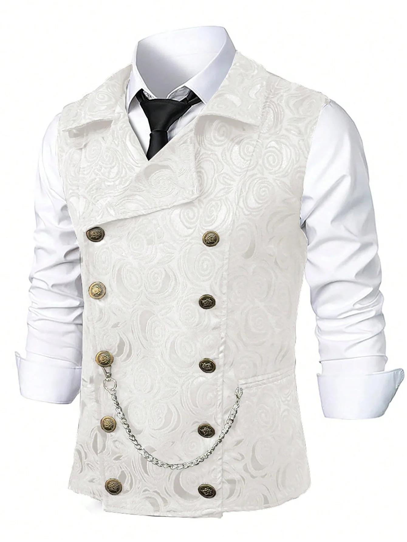Gilet de costume noir pour homme ; Tissu jacquard