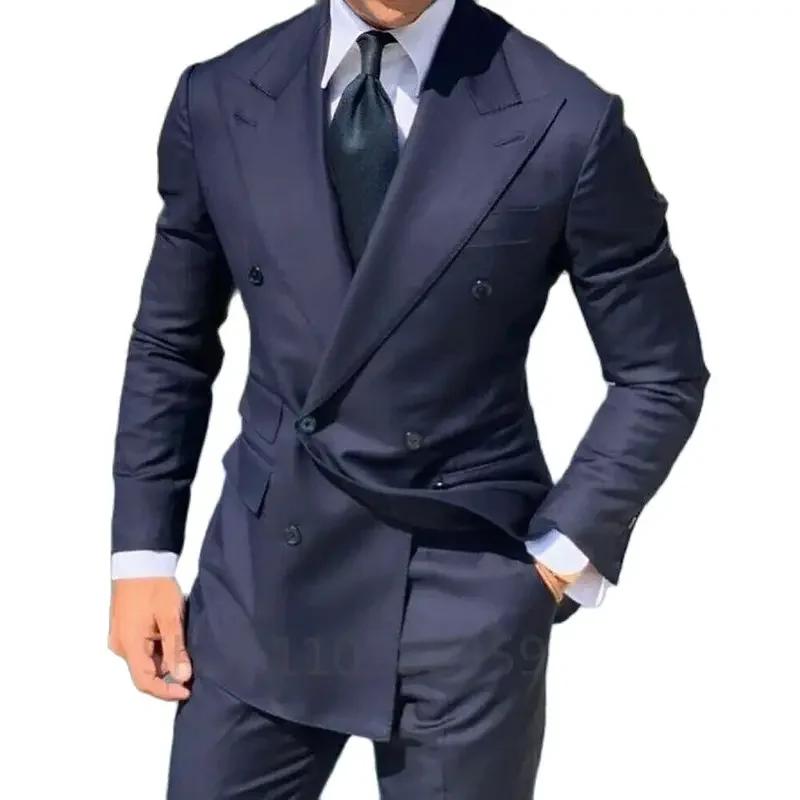 Veste noire croisée 1 pièce pour homme – Costume de marié