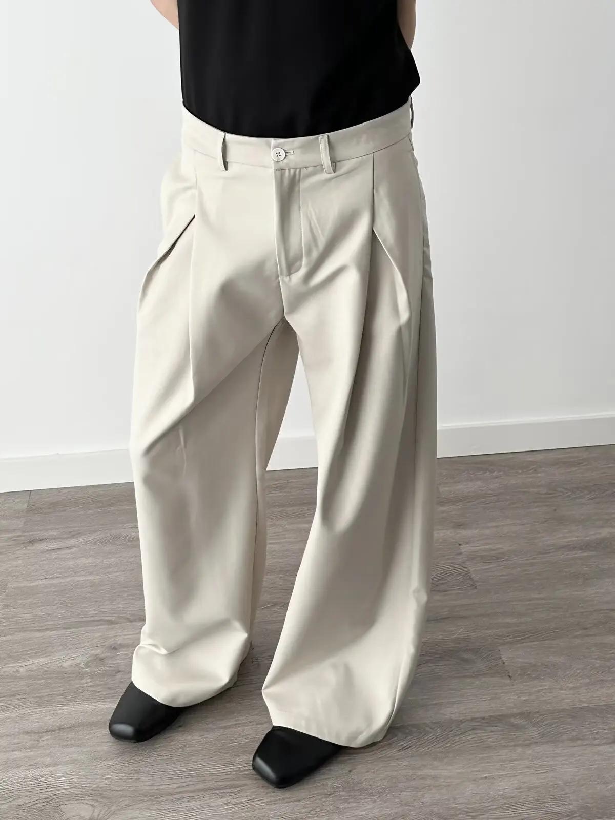 Pantalon de costume plissé double pour homme