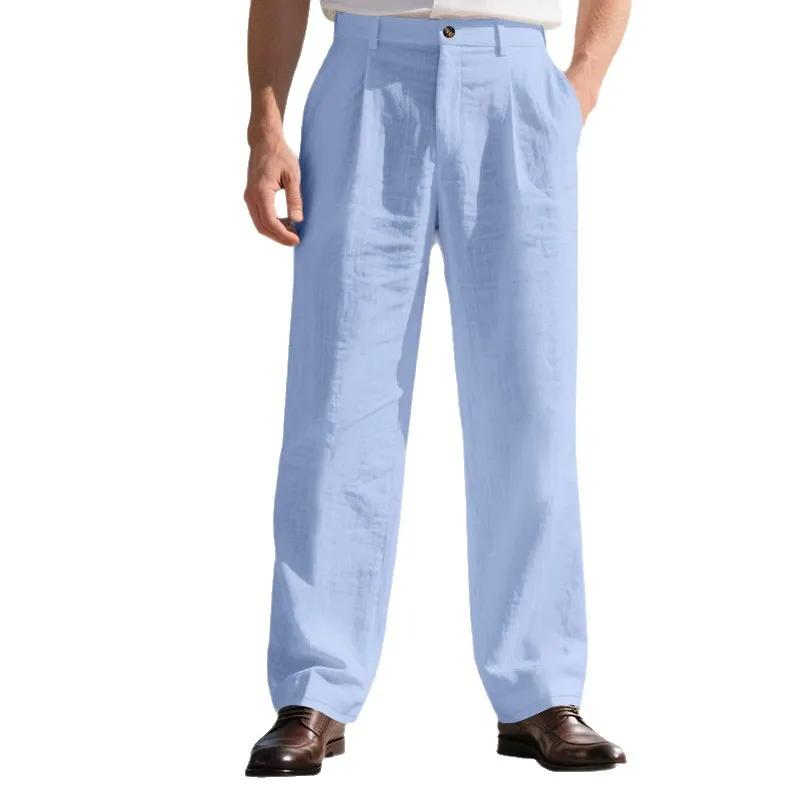 Pantalon de costume décontracté en lin uni pour hommes