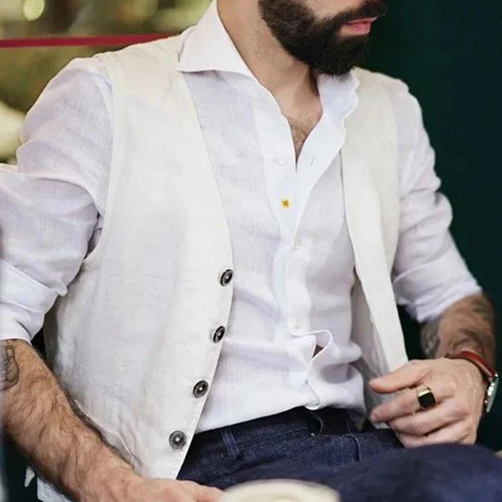 Gilets en lin de coton bleu marine pour hommes