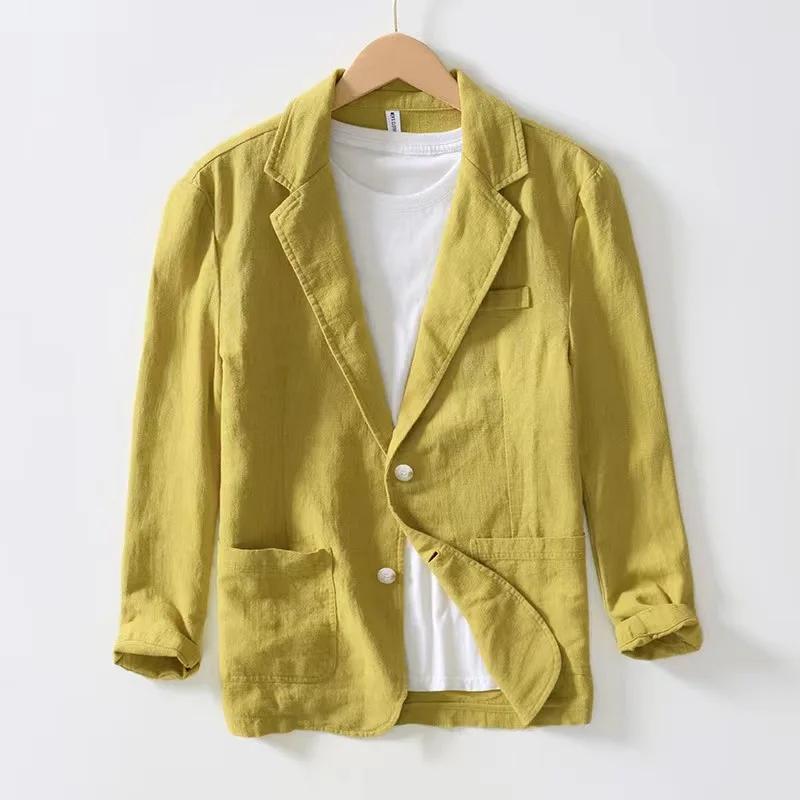 Costume décontracté pour homme Veste monocouche Couleur unie Coton et lin Mode décontractée Haut