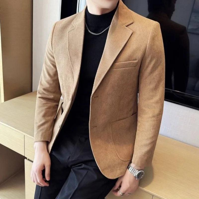 Costume Homme en Corduroy Casual Coupe Slim Style Britannique Mode Simple Boutonnage