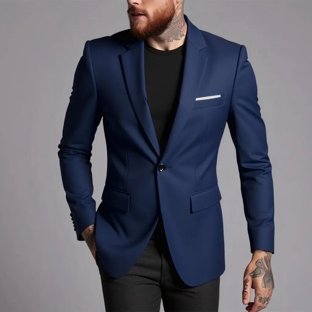 Costume pour hommes vestes d'affaires mince coupe ajustée robe masculine Blazer manteau printemps automne Simple boutonnage beau Gentleman Vintage décontracté