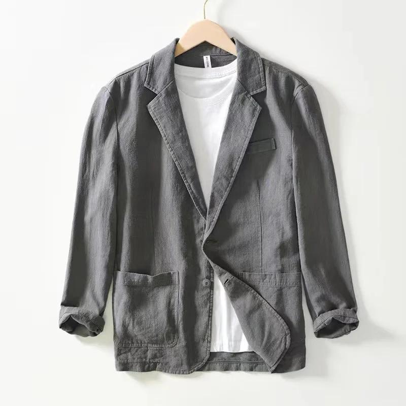 Costume décontracté pour homme Veste monocouche Couleur unie Coton et lin Mode décontractée Haut