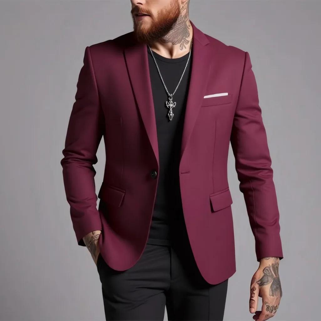Costume pour hommes vestes d'affaires mince coupe ajustée robe masculine Blazer manteau printemps automne Simple boutonnage beau Gentleman Vintage décontracté