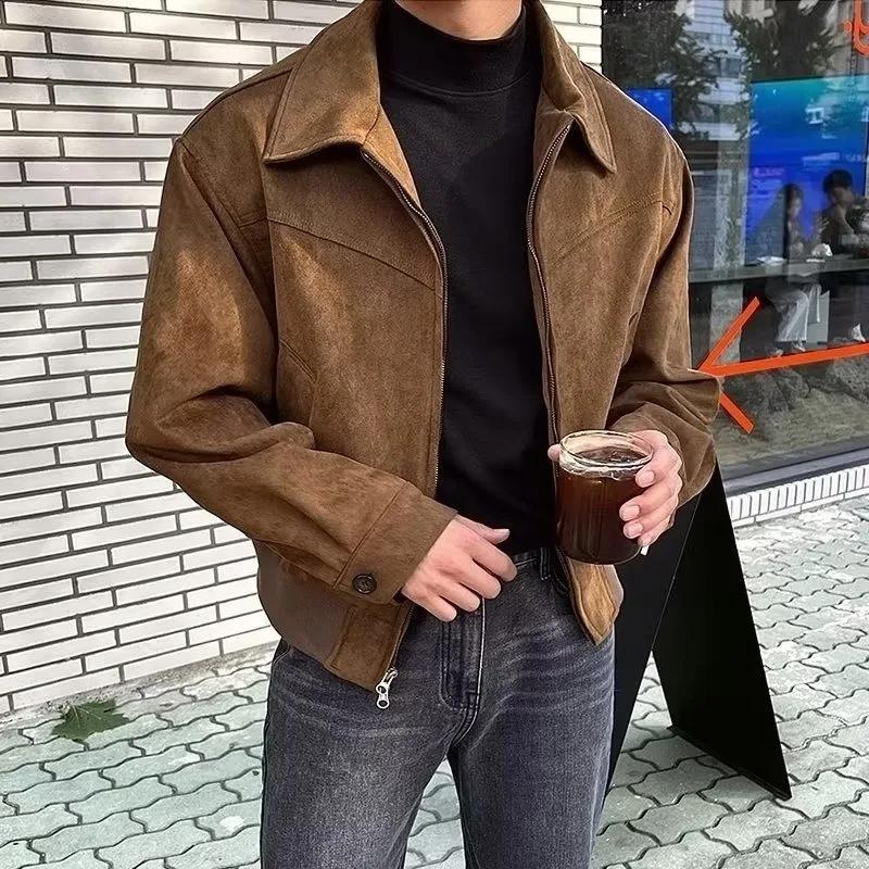 Vestes en daim pour hommes automne rétro Bomber veste décontractée mode Vintage court volant mince