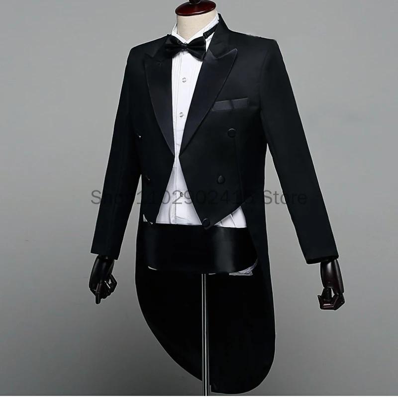 Manteau de queue de revers noir brillant classique pour hommes
