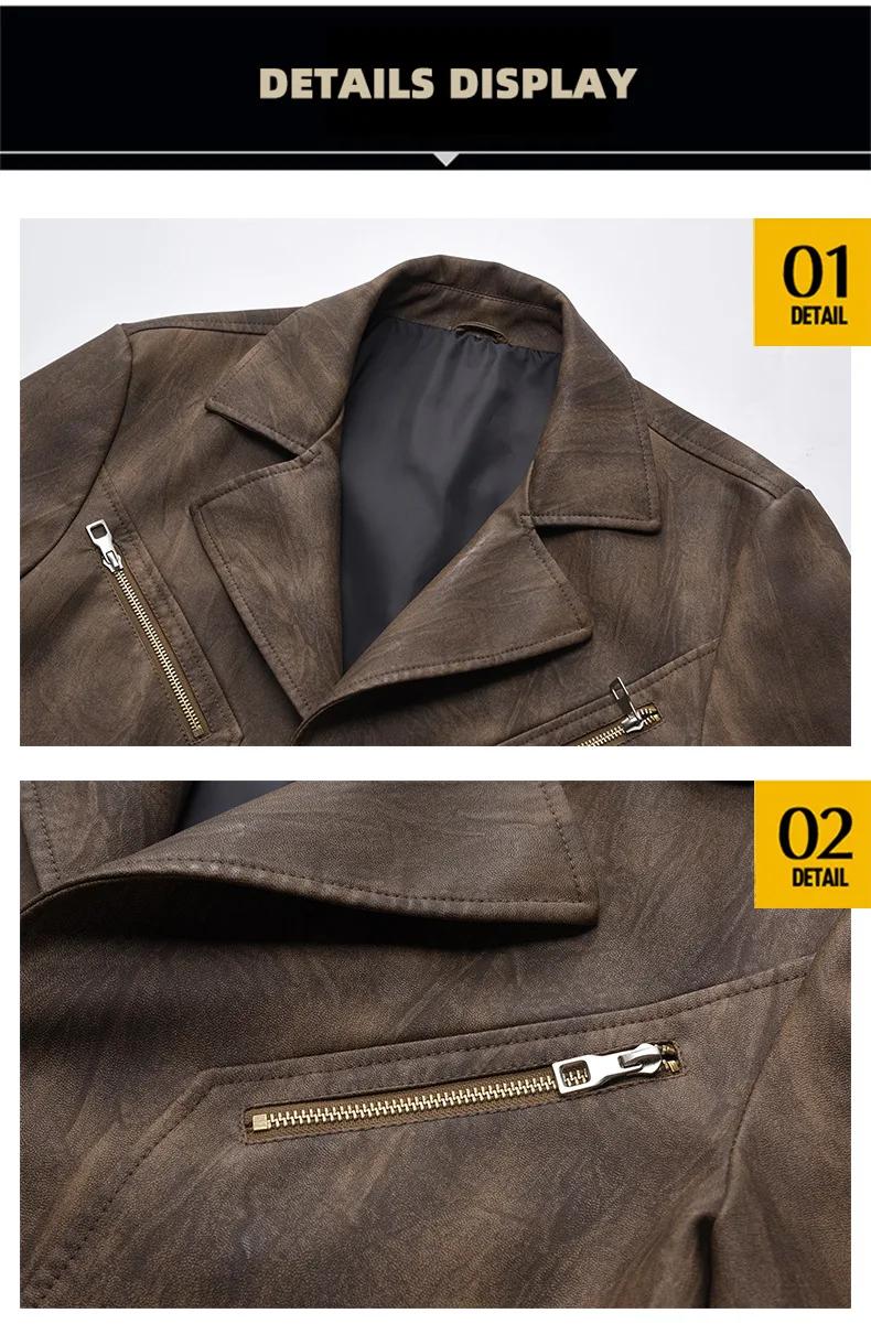 Vestes en PU marron pour hommes avec revers pour l'automne et l'hiver