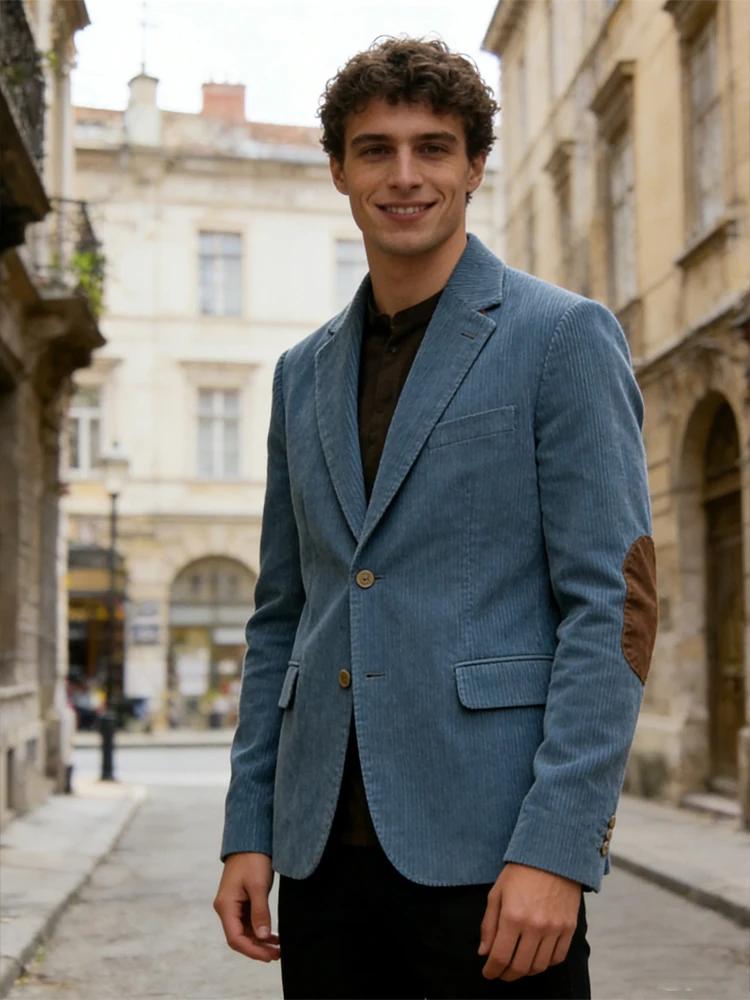 Blazer en velours côtelé vintage pour homme avec empiècements aux coudes