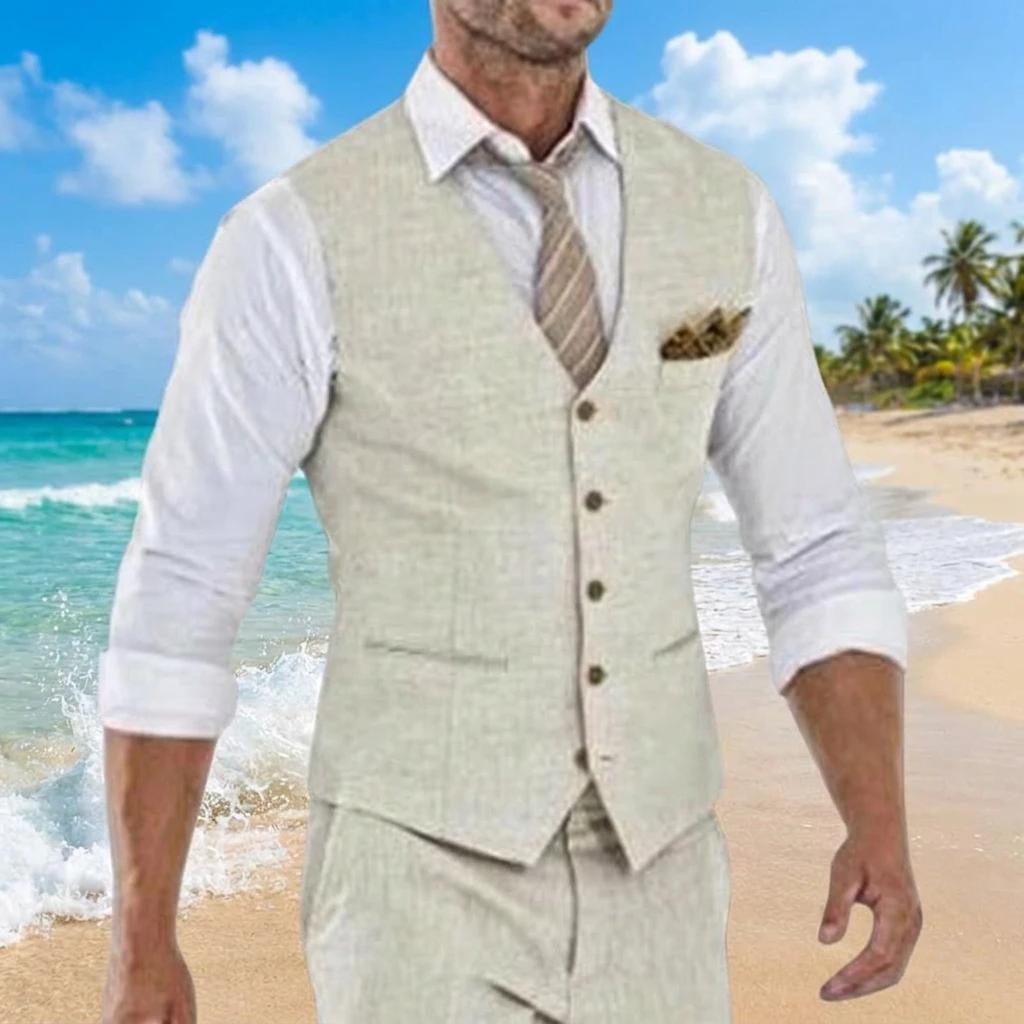 Gilet de costume en lin Beige pour hommes