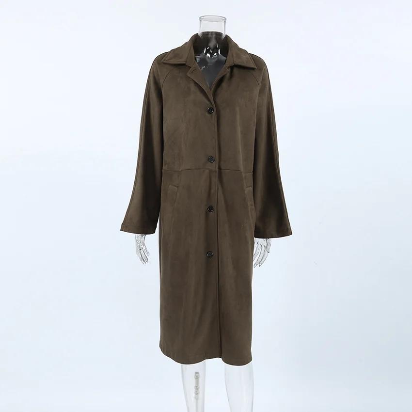2025 Veste de travail décontractée polyvalente rétro marron à manches longues en similicuir dans un style vintage