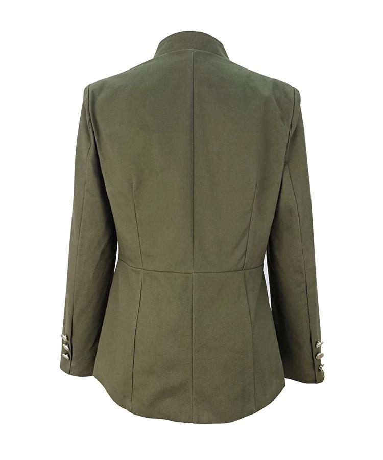 UOOZEE vestes de Style militaire pour femmes vert armée col montant bouton doré coupe ajustée multi-poches décontracté bureau Blazer vêtements d'extérieur