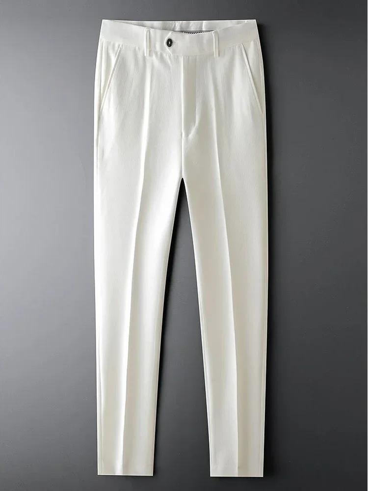 Pantalon de Costume Cropped Slim Fit Blanc pour Homme – Collection Été – Luxe et Qualité Supérieure – Élégant et Formel JJ1457