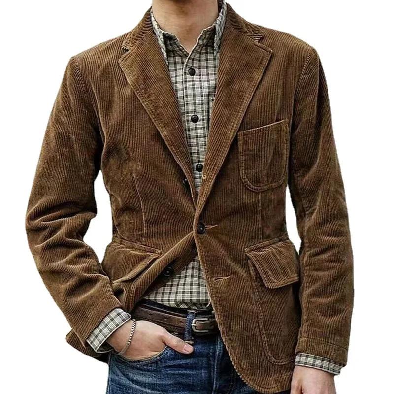 Nouveaux vêtements d'automne pour hommes. Costume en velours côtelé de couleur unie. Veste décontractée à col