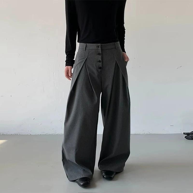 Automne hommes boucle Design costume pantalon de luxe taille haute rayé robe