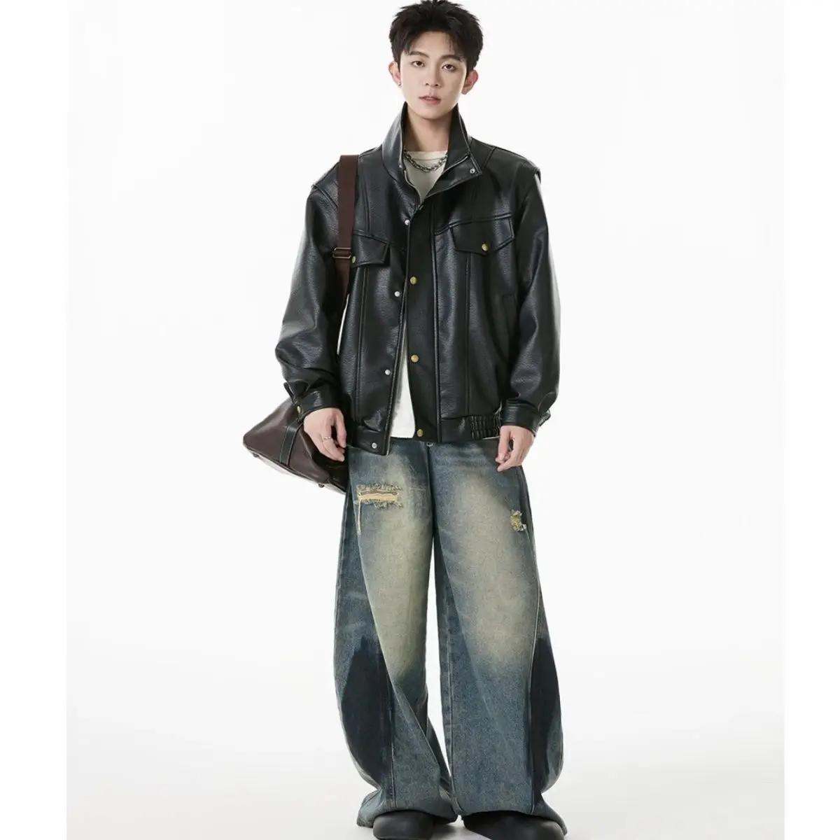 Nouvelle veste en cuir à revers pour homme