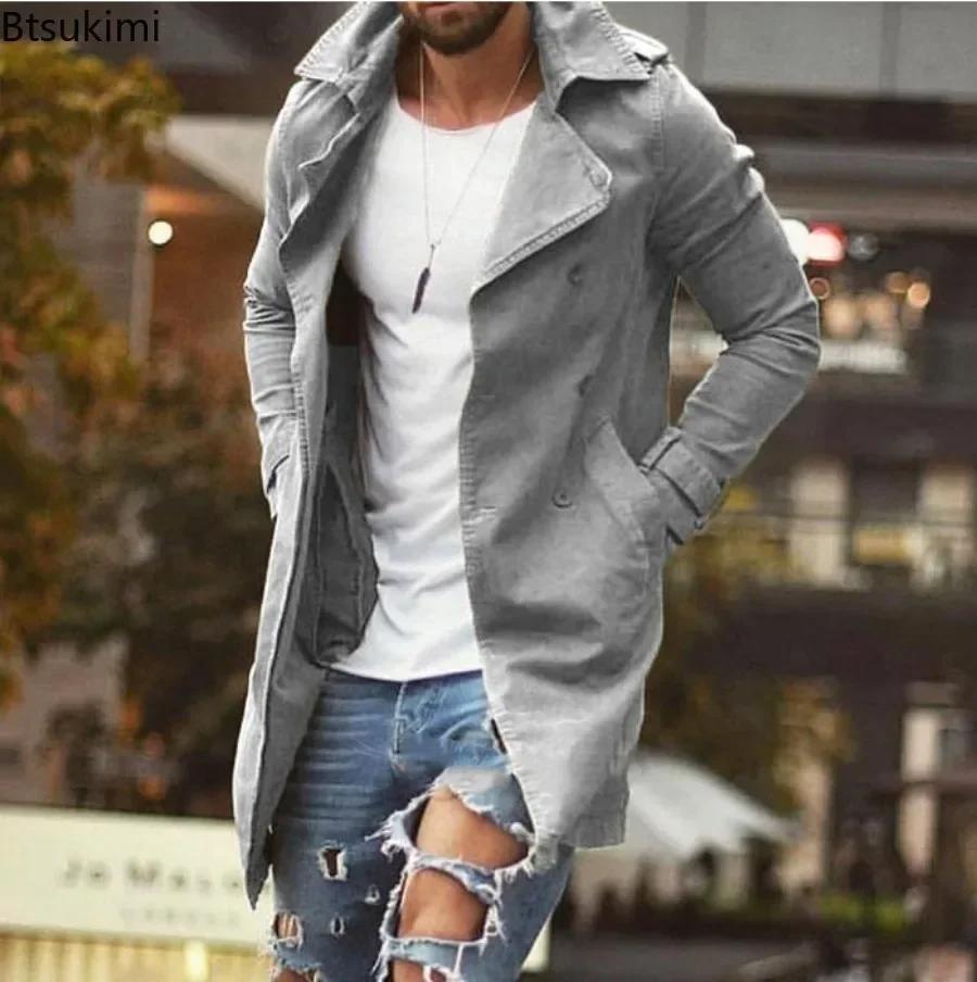 2026 hommes revers Trench manteau automne hiver chaud pardessus