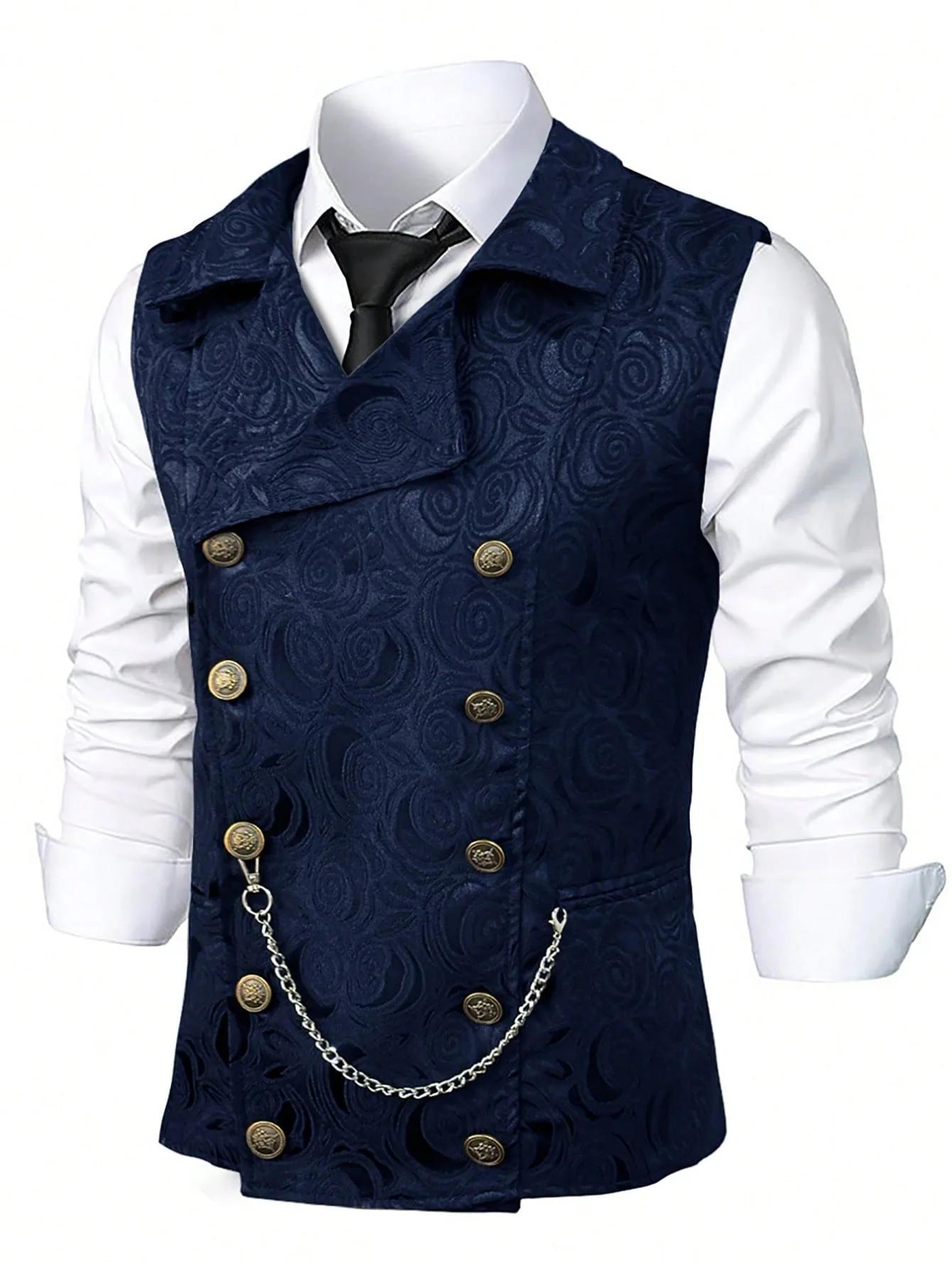 Gilet de costume noir pour homme ; Tissu jacquard