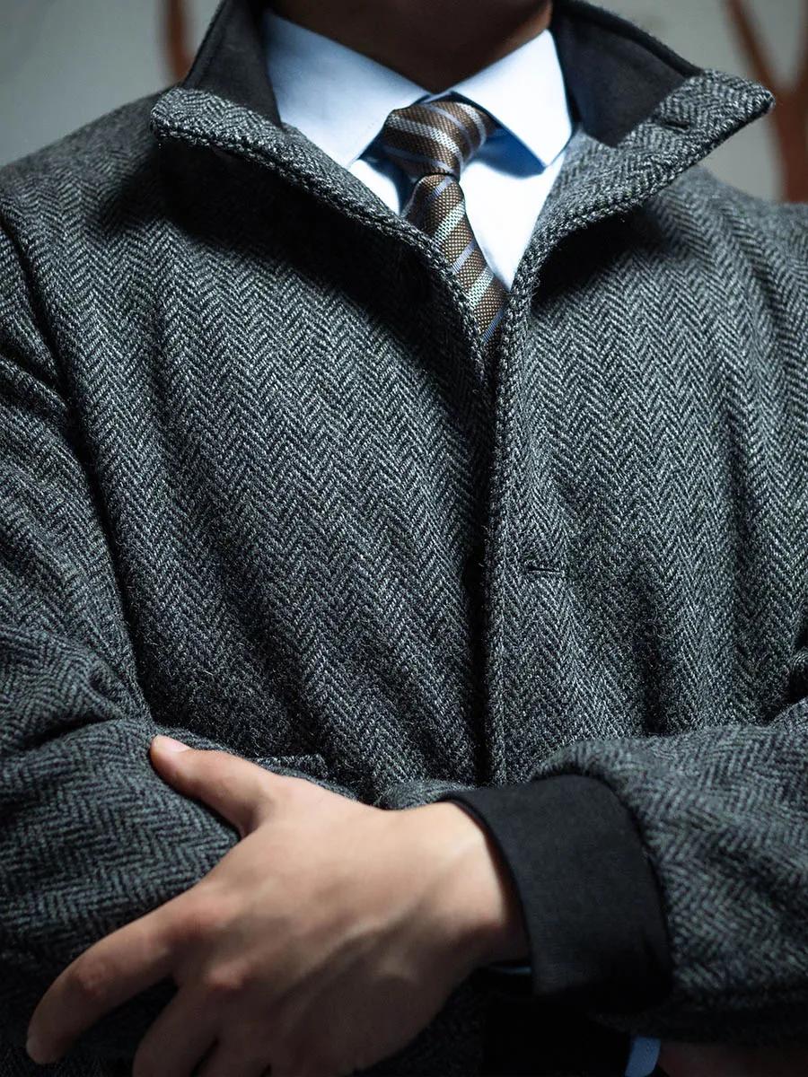 POT & CRAFTSMAN Veste classique en tweed à chevrons vintage pour homme