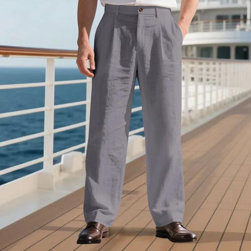 Pantalon de costume décontracté en lin uni pour hommes