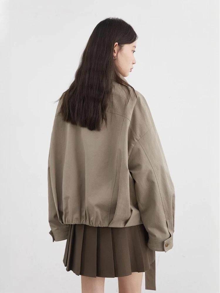CHIC VEN mode femmes vestes Streetwear décontracté solide rétro col montant manteau court haut pour fille automne hiver 2025
