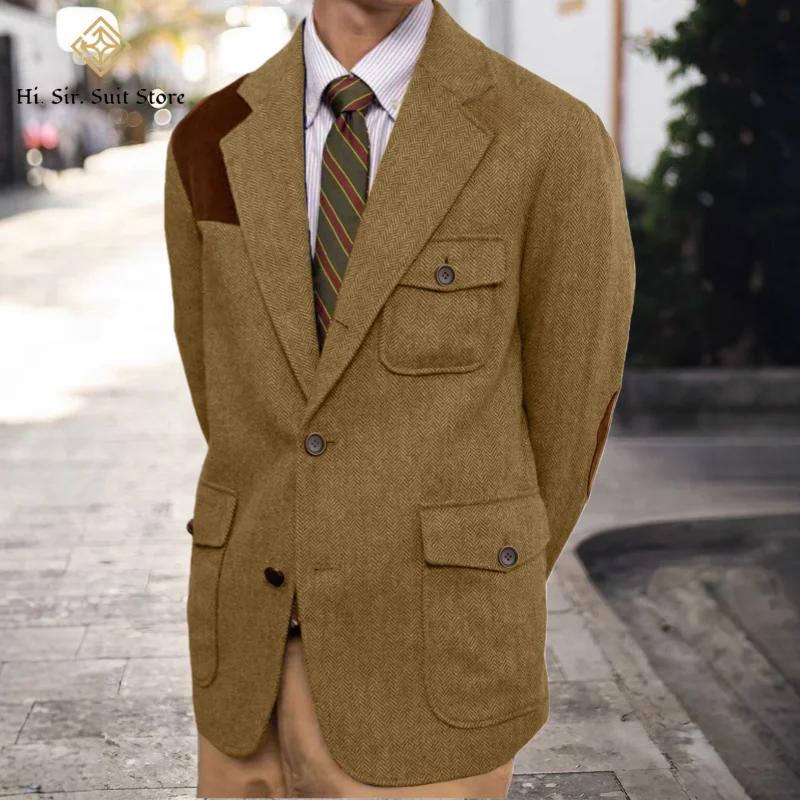Vintage hommes Blazer chevrons Tweed veste automne hiver épais nouveau formel affaires Shopping quotidien angleterre Style Sport manteaux