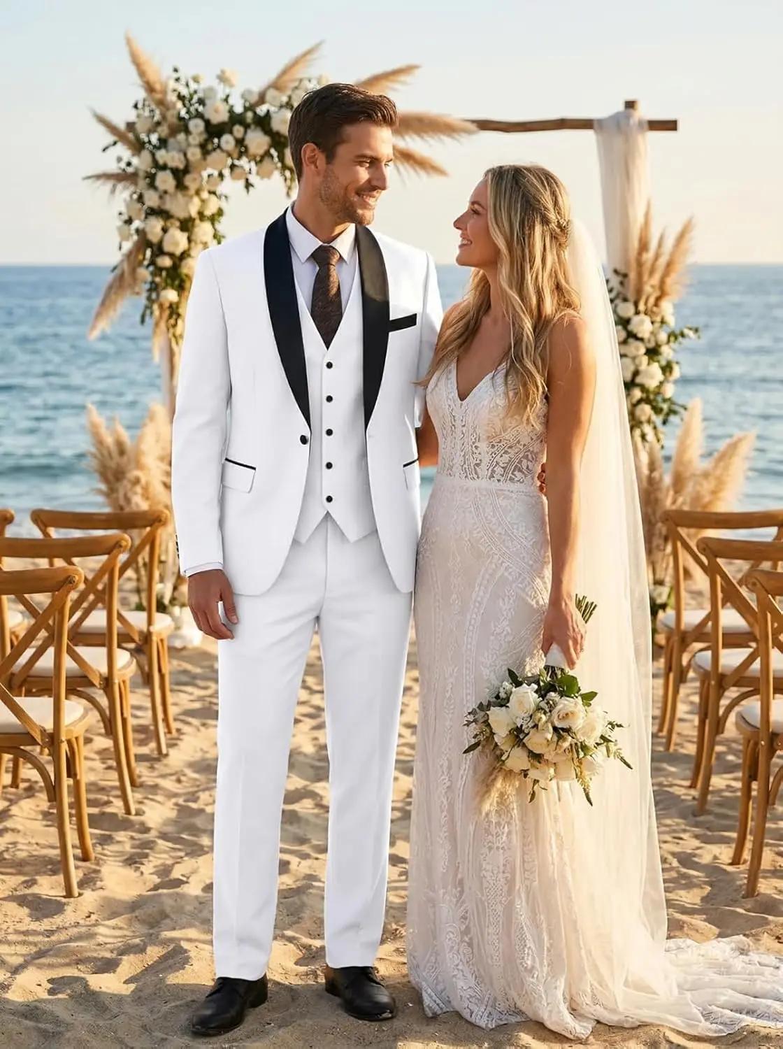 Costume Homme Sur Mesure 3 Pièces Formel Revers Châle Smoking pour Marié Hommes Mariages Veste à Un Bouton Gilet Pantalon Ensemble