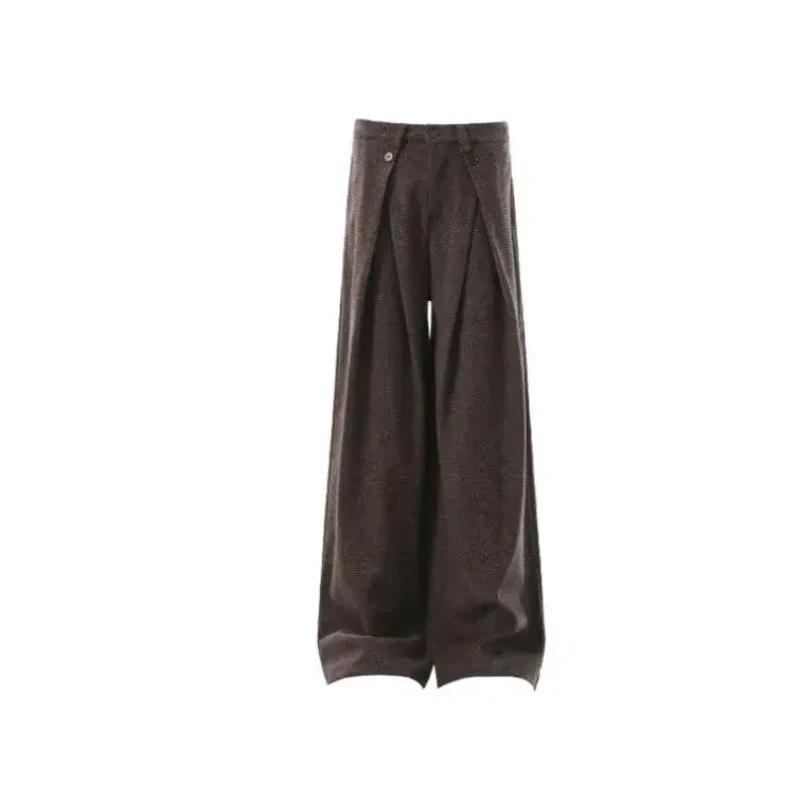 Mode plis bouton jambe large costume pantalon vêtements pour hommes américain couleur unie automne hiver rétro