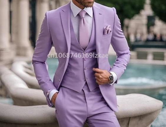 Costume 3 Pièces Violet Clair pour Homme