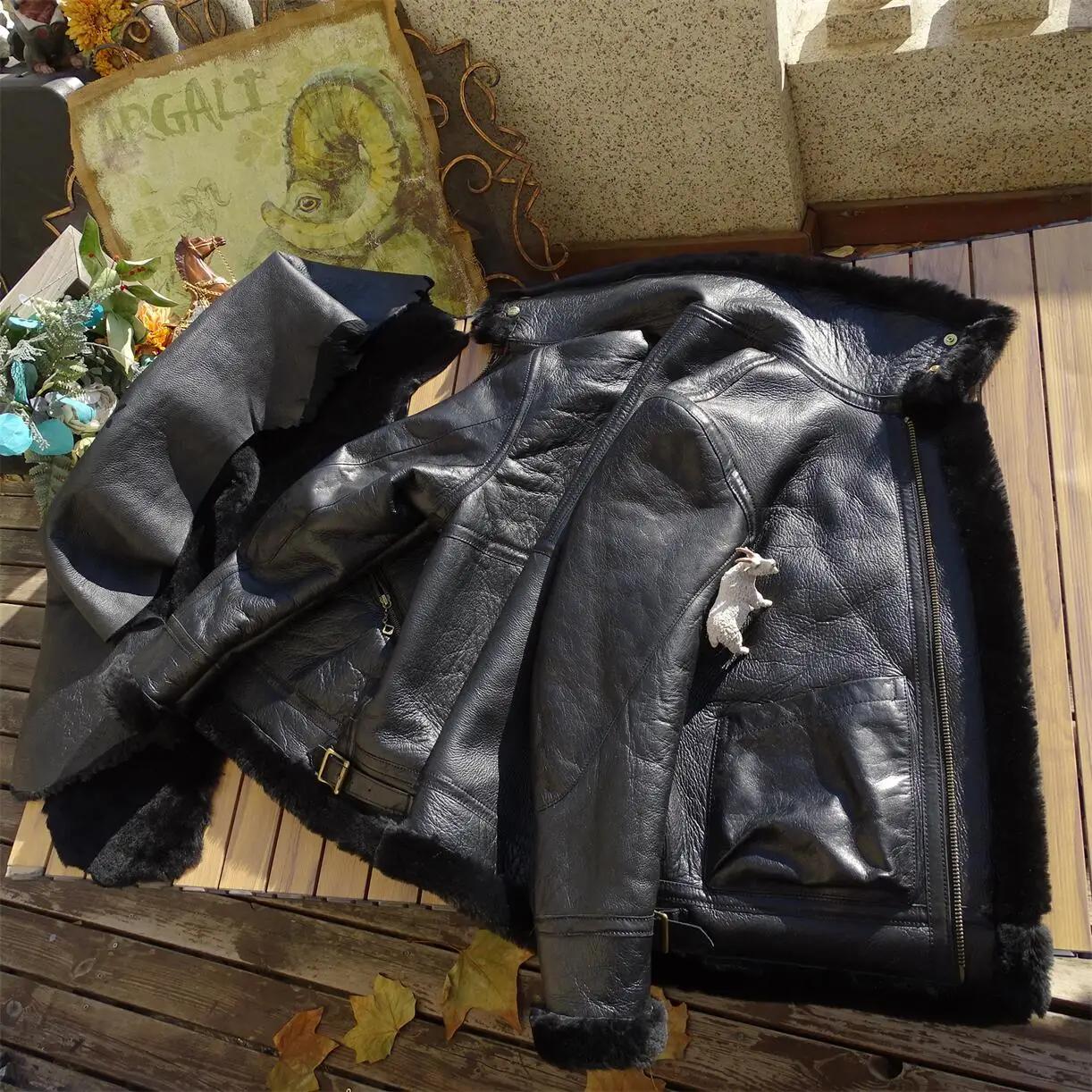 Veste en peau de mouton d'hiver noire pour homme