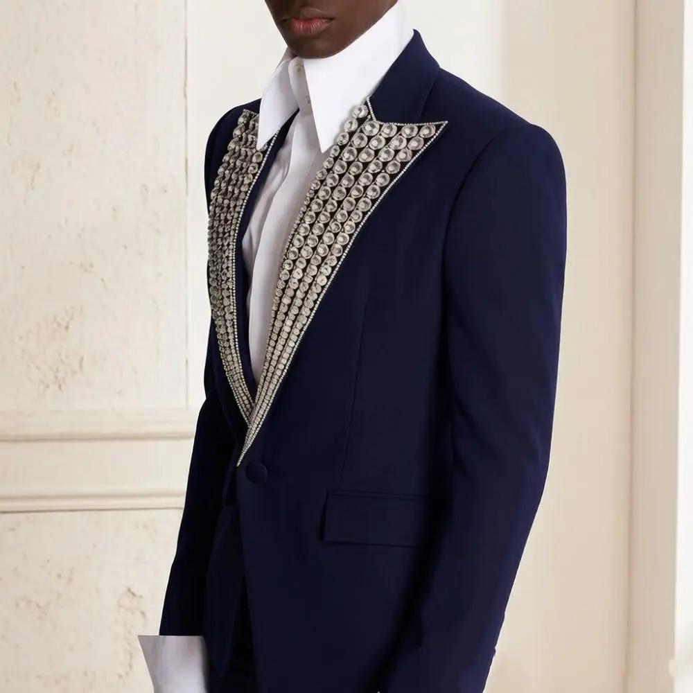 Costumes de Luxe Perlés pour Hommes Coupe Slim 2 Pièces Sur Mesure pour Marié