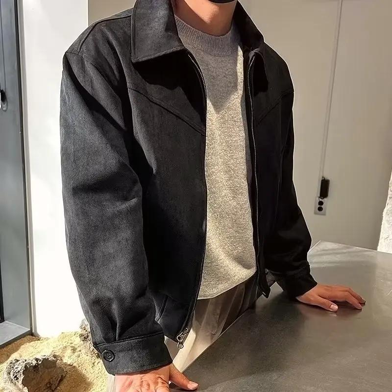 Vestes en daim pour hommes automne rétro Bomber veste décontractée mode Vintage court volant mince
