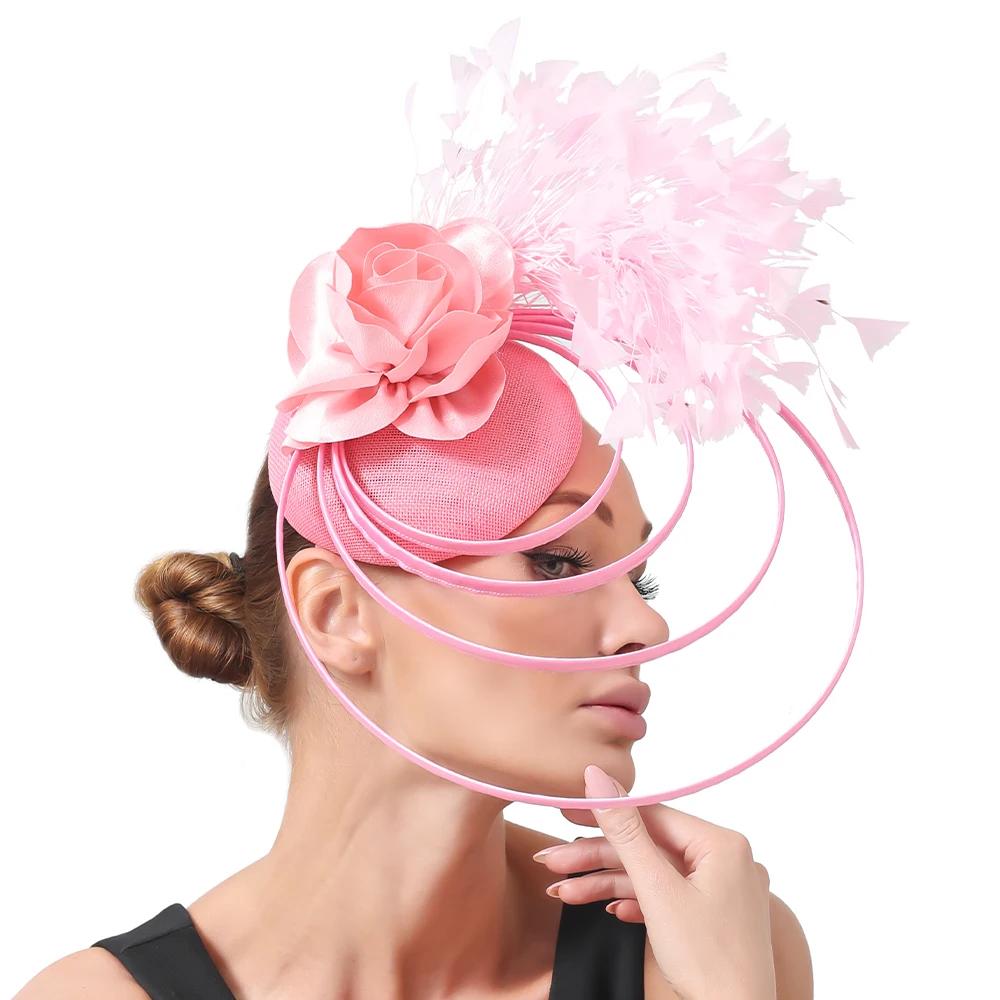 Nouveau Beige course Occasion Fascinator chapeaux nœud papillon mariée mariage église