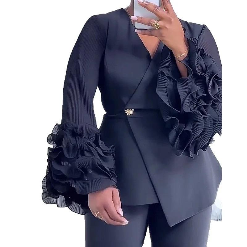 Ensemble assorti Blazer à manches longues Veste de costume Pantalon à bordure en dentelle