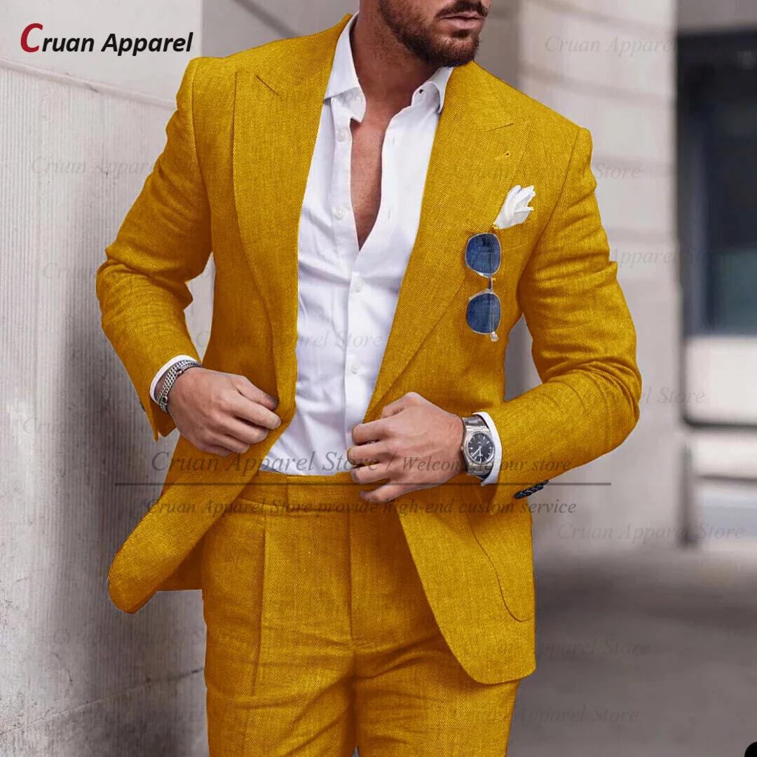 Ensemble de Blazer et Pantalon en Lin Bleu Ciel pour Homme