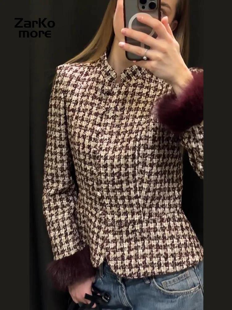 Veste élégante en tweed à carreaux pied-de-poule
