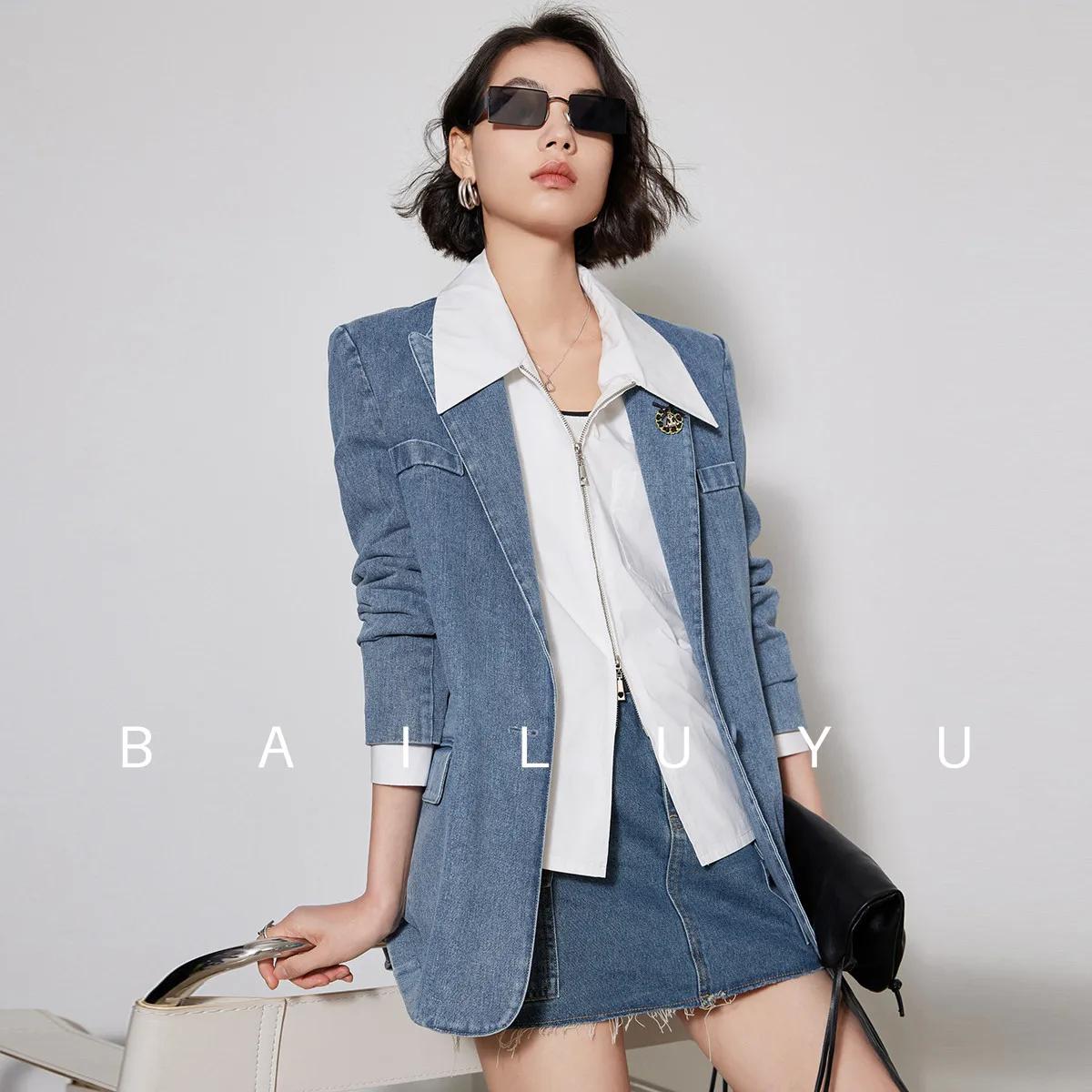 Modiis Yao-Blazer en denim imbibé de style rétro