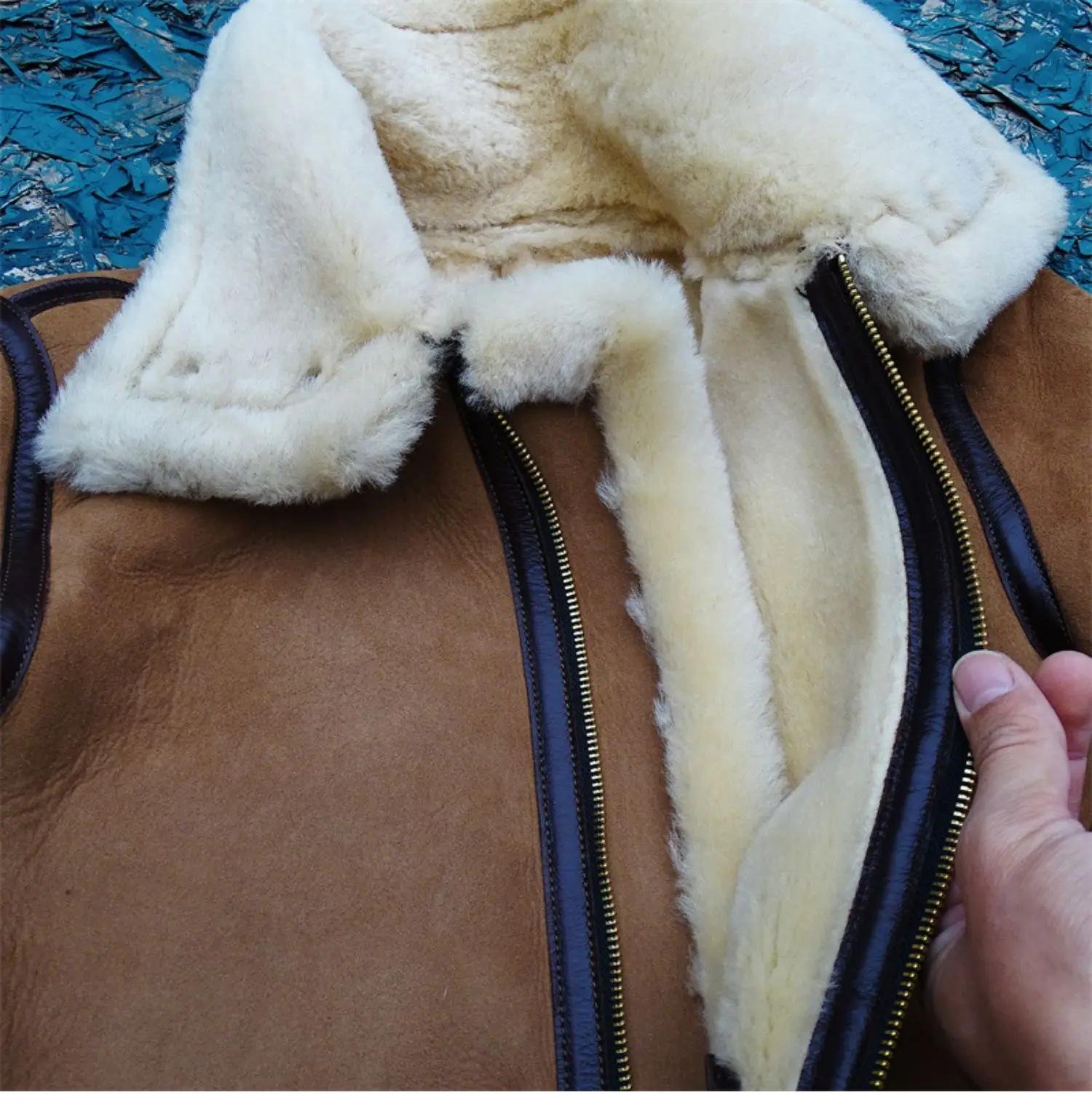 Veste en peau de mouton véritable marron clair pour homme