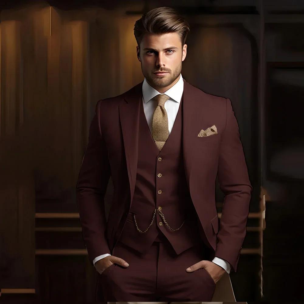 Costumes formels pour hommes pour marié 3 pièces kaki mariage