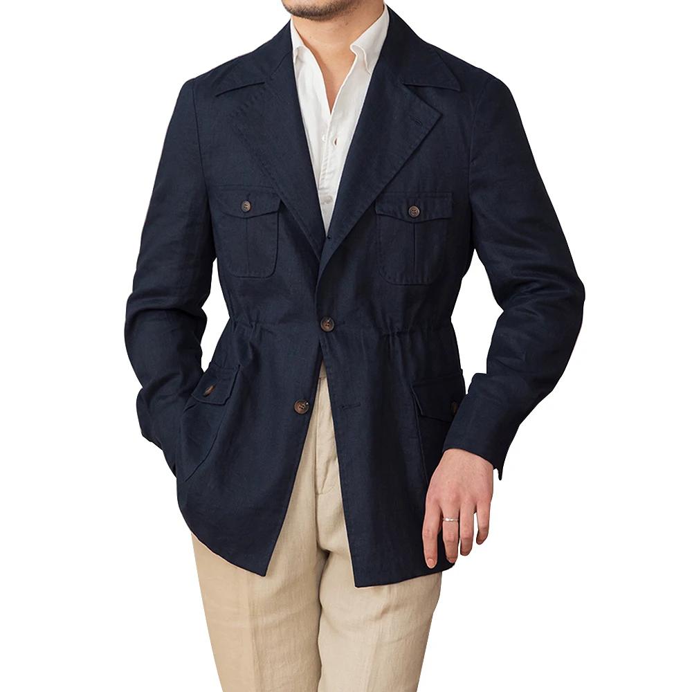 Veste en lin simple boutonnage col à revers coupe ajustée lin costumes pour hommes