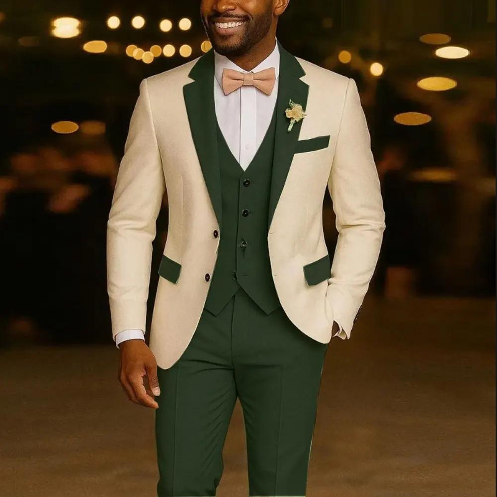 Costumes de costume pour hommes 3 pièces Blazer vert clair gilet pantalon Tuxedos de mariage