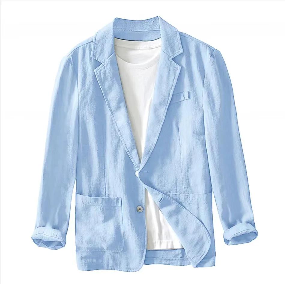 Costume décontracté pour homme Veste monocouche Couleur unie Coton et lin Mode décontractée Haut