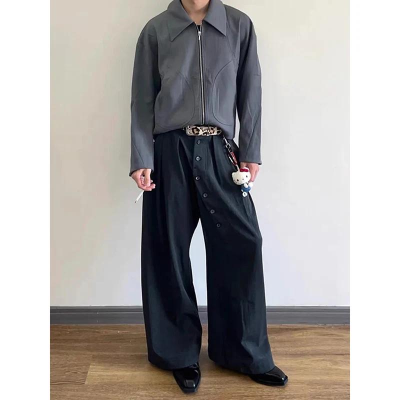 Automne hommes couleur unie asymétrique bouton costume pantalon américain Vintage années 2000 mode tendance décontracté