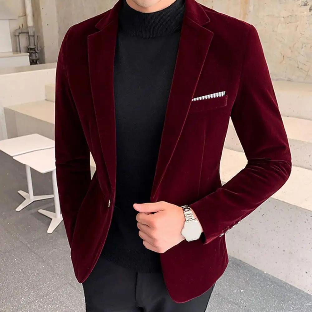 Velours hommes tempérament col rabattu bouton unique coupe ajustée