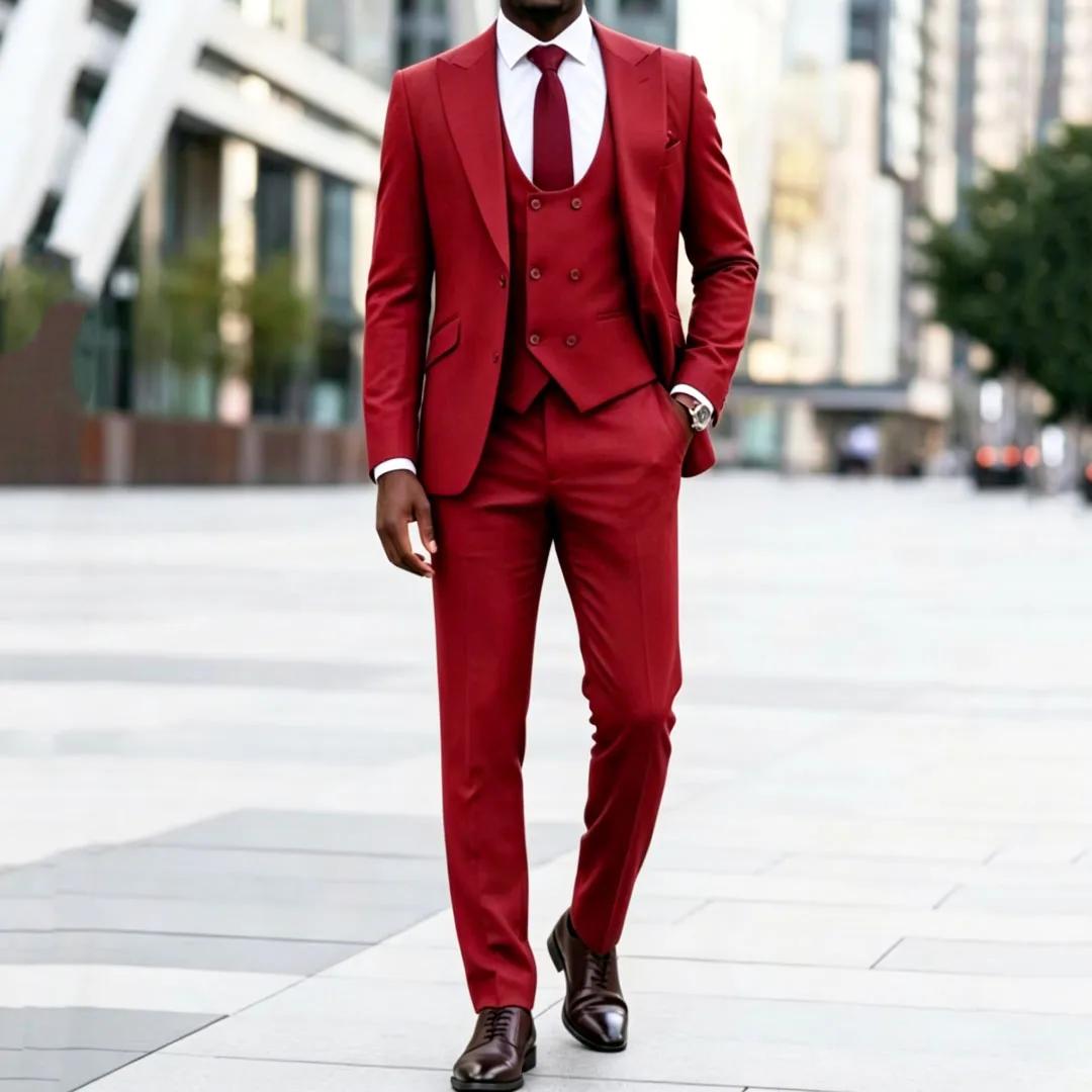 Costume homme marron foncé 3 pièces uni avec revers pour mariage
